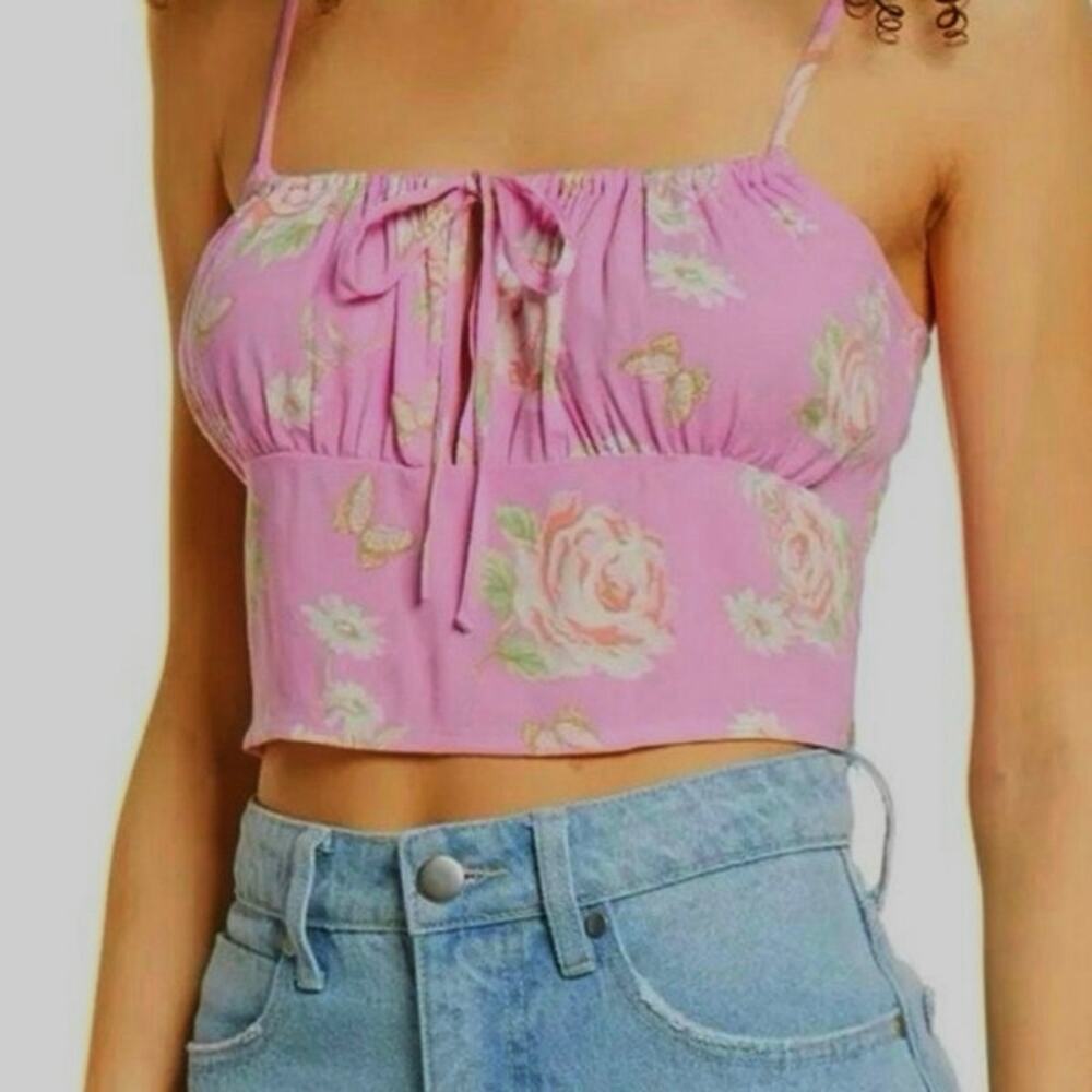 BP NWT Pink Purple Floral Tie Front Anna Crop Cami Size XS